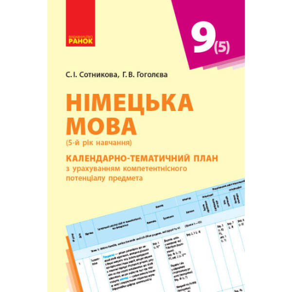 Німецька мова. 9 клас. Календарно-тематичний план з урахуванням компетентнісного потенціалу предмета (до підруч. «Німецька мова (5-й рік навчання). H@llo, Freunde! 9(5)»)