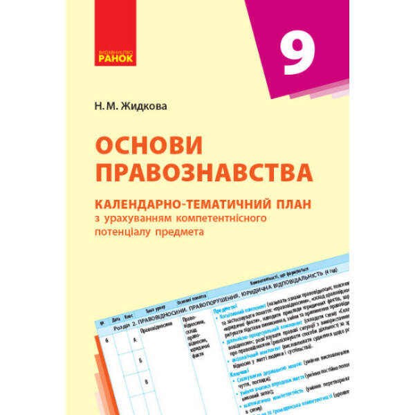 Основи правознавства. 9 клас. Календарно-тематичний план з урахуванням компетентісного потенціалу предмета
