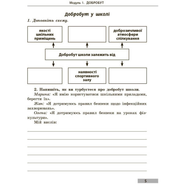 Здоров’я, безпека та добробут. Робочий зошит для 5 класу закладів загальної середньої освіти