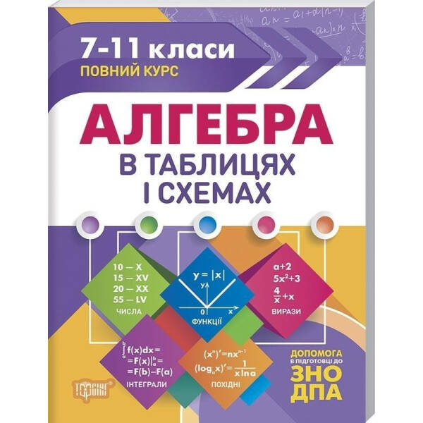Таблиці та схеми Алгебра в таблицях і схемах. 7-11 класи, до ДПА, ЗНО – 0 – Торсінг (104514)