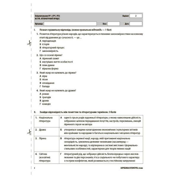 Зарубіжна література. Усі діагностувальні роботи. 8 клас