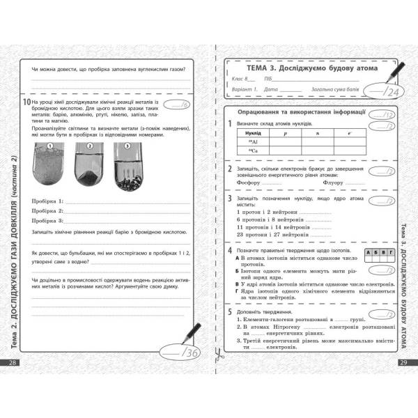 Хімія. 8 клас. Поточне та підсумкове оцінювання за групами результатів