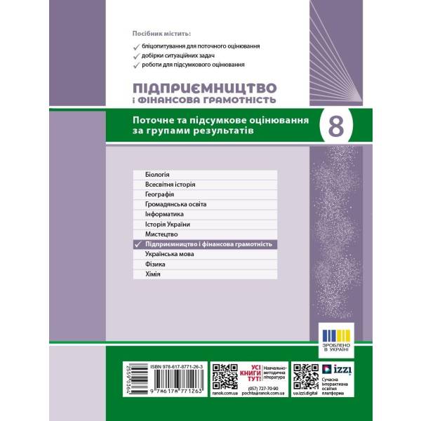 Підприємництво і фінансова грамотність. 8 клас. Поточний та підсумковий контроль за група