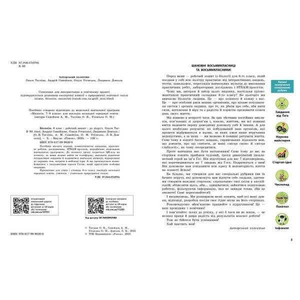 Біологія. Робочий зошит для 8 класу ЗЗСО