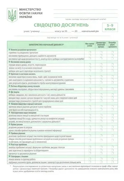 Свідоцтво досягнень 5-9 кл. / ВЕСНА
