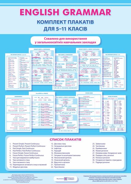 Англійська граматика. Комплект плакатів для 5–11 класів