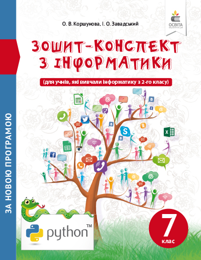 Зошит-конспект з інформатики. 7 клас (НОВА ПРОГРАМА) Коршунова. О.В., Завадський І.О. Зошит-конспект з інформатики. 7 клас (НОВА ПРОГРАМА) Коршунова. О.В., Завадський І.О.